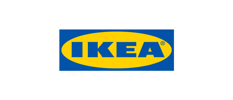 IKEA logo with yellow oval on blue background.