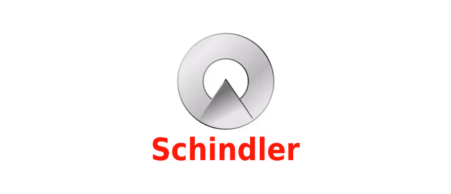 Schindler logo with circle and triangular symbol and red Schindler text.
